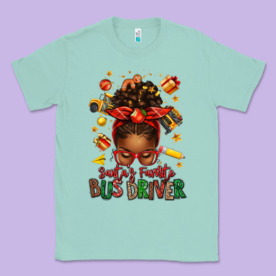 Santas Favorite School Bus Driver Afro Messy Bun Classic Tee Designed By Texasbilliewilder