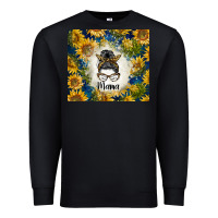 Black sunflowers messy bun mama Premium Sweatshirt - BarkalooDesign