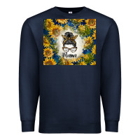 Navy sunflowers messy bun mama Premium Sweatshirt - BarkalooDesign