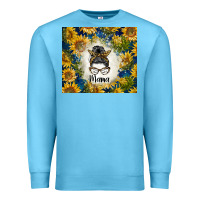 Ocean Blue sunflowers messy bun mama Premium Sweatshirt - BarkalooDesign