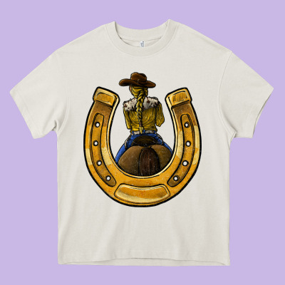 Horseshoe And Cowgirl Heavy Core Tee Designed By Jahusdesignshop