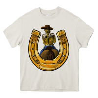 Cream horseshoe and cowgirl Heavy Core Tee - JahusDesignShop
