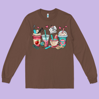 Teacher Coffee Cups Long Sleeve Tee Designed By Oliviacreatesart