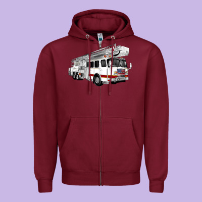 White Fire Truck Zipper Hoodie Designed By Artiststas