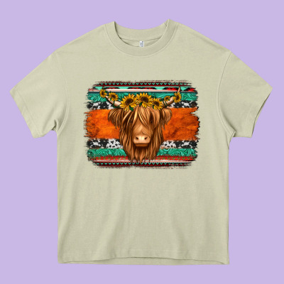 Highland Cow Western Background Heavy Core Tee Designed By Jasminsmagicworld