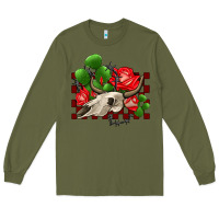 Army Green bullskull rose and cactus olivia Long Sleeve Tee - OliviaCreatesArt