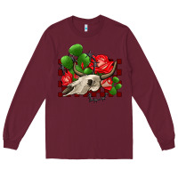 Burgundy bullskull rose and cactus olivia Long Sleeve Tee - OliviaCreatesArt