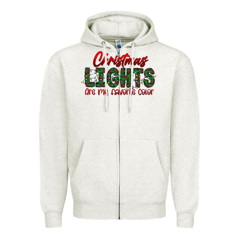 Festive Christmas Lights Text Art Zipper Hoodie by CowhideDigitalArt | Teevron