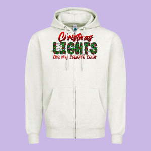 Festive Christmas Lights Text Art Zipper Hoodie Designed By Cowhidedigitalart