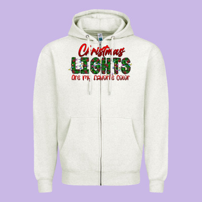 Festive Christmas Lights Text Art Zipper Hoodie Designed By Cowhidedigitalart