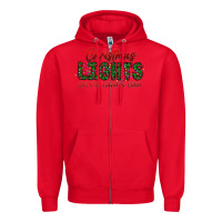 Red festive christmas lights text art Zipper Hoodie - CowhideDigitalArt