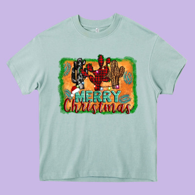 Merry Christmas Cactus Heavy Core Tee Designed By Jasminsmagicworld