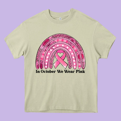 In October We Wear Pink Breast Cancer Awareness Rainbow Heavy Core Tee Designed By Jasminsmagicworld
