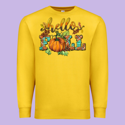 Hello Fall Pumpkin Premium Sweatshirt Designed By Barkaloodesign