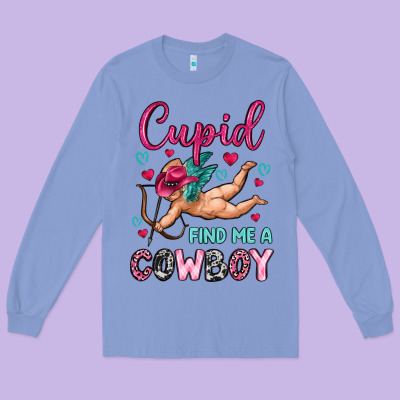 Cupid Find Me A Cowboy Long Sleeve Tee Designed By Oliviacreatesart