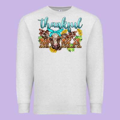Thankful Mama Cow Premium Sweatshirt Designed By Barkaloodesign