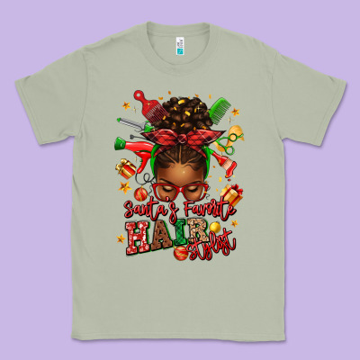 Santas Favorite Hair Stylist Afro Messy Bun Classic Tee Designed By Texasbilliewilder