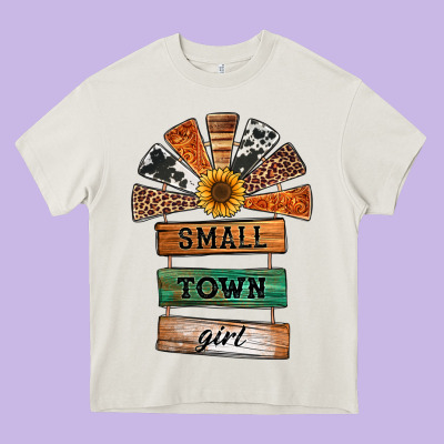Small Town Girl Western Windmill Wooden Boards Heavy Core Tee Designed By Jasminsmagicworld