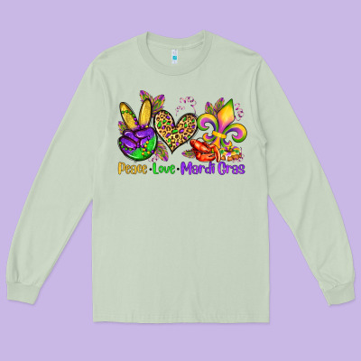 Peace Love Mardi Gras Olivia Long Sleeve Tee Designed By Oliviacreatesart