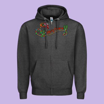 Merry Christmas Western Zipper Hoodie Designed By Cowhidedigitalart