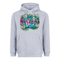 Heather Grey breast cancer believe Heavyweight Hoodie - BarkalooDesign
