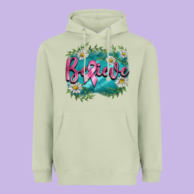 Breast Cancer Believe Heavyweight Hoodie Designed By Barkaloodesign