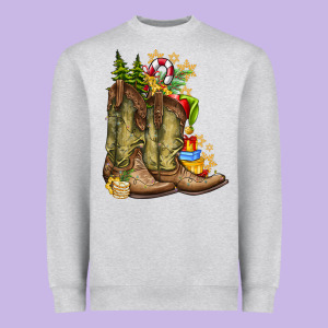 Christmas Boots Heavyweight Sweatshirt Designed By Cowhidedigitalart