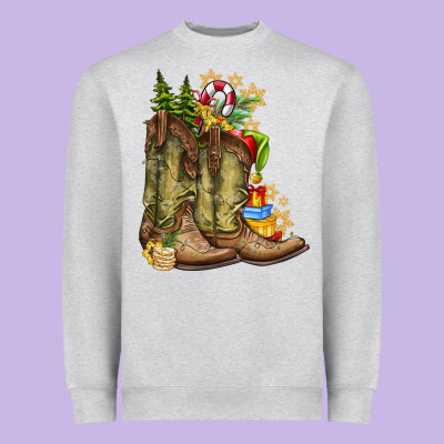 Christmas Boots Heavyweight Sweatshirt Designed By Cowhidedigitalart
