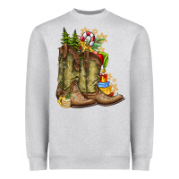 Heather Grey Christmas Boots Heavyweight Sweatshirt - CowhideDigitalArt