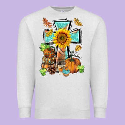 Western Thankful Cross Pumpkin Premium Sweatshirt Designed By Barkaloodesign