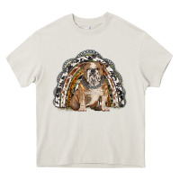 Cream english bulldog rainbow Heavy Core Tee - BarkalooDesign