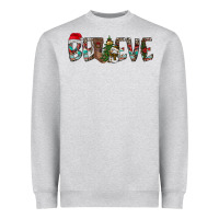Heather Grey Believe Christmas Heavyweight Sweatshirt - CowhideDigitalArt