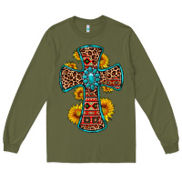Army Green gemstone sunflower leopard cross Long Sleeve Tee - OliviaCreatesArt
