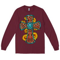 Burgundy gemstone sunflower leopard cross Long Sleeve Tee - OliviaCreatesArt