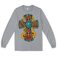 Heather Grey gemstone sunflower leopard cross Long Sleeve Tee - OliviaCreatesArt