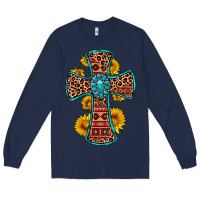 Navy gemstone sunflower leopard cross Long Sleeve Tee - OliviaCreatesArt