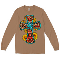 Toasted Coconut gemstone sunflower leopard cross Long Sleeve Tee - OliviaCreatesArt