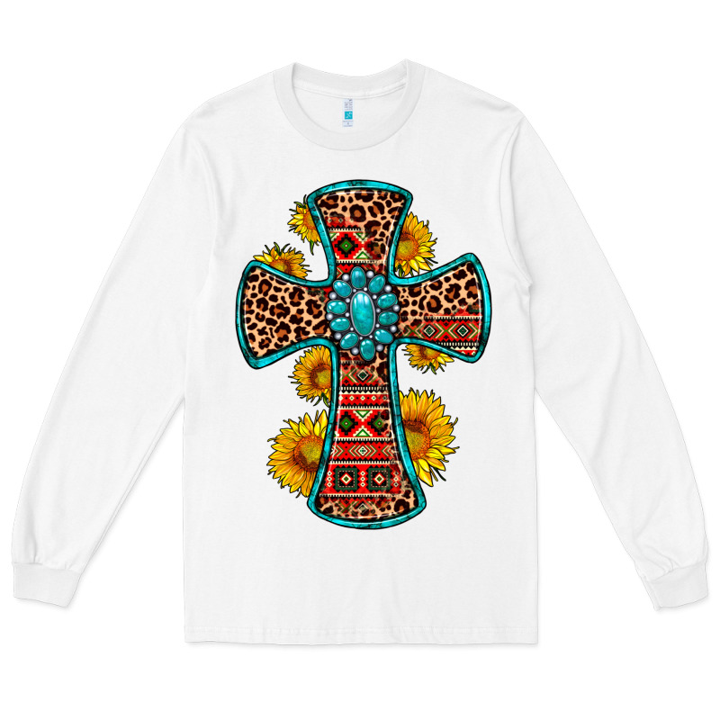 Gemstone Sunflower Leopard Cross Long Sleeve Tee by OliviaCreatesArt | Teevron