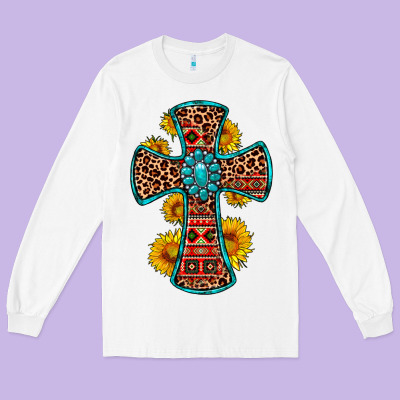 Gemstone Sunflower Leopard Cross Long Sleeve Tee Designed By Oliviacreatesart