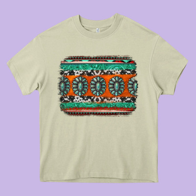 Turquoise Western Background Heavy Core Tee Designed By Jasminsmagicworld