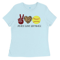 Baby Blue Peace Love Softball Ladies Tee - Bettercallsaul