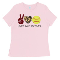 Bubblegum Pink Peace Love Softball Ladies Tee - Bettercallsaul