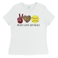 White Peace Love Softball Ladies Tee - Bettercallsaul