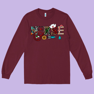 Christmas Nurse Long Sleeve Tee Designed By Ranaportraitstore