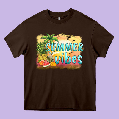 Summer Vibes Sunset And Fruits Heavy Core Tee Designed By Barkaloodesign