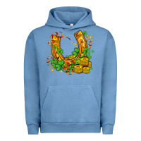 Pigment Pebble Blue horseshoe with shamrocks and coin Urban Hoodie - AdoDesignShop