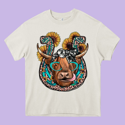 Highland Cow Horseshoe Heavy Core Tee Designed By Jahusdesignshop