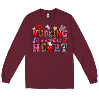 Burgundy nursing is a work of heart Long Sleeve Tee - OliviaCreatesArt