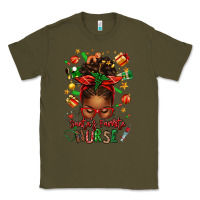 Army Green santa's favorite nurse afro messy bun Classic Tee - texasbilliewilder