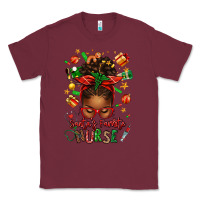 Burgundy santa's favorite nurse afro messy bun Classic Tee - texasbilliewilder